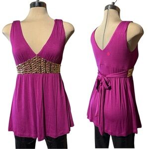 Elegant Purple Sleeveless Top with Gold Accents